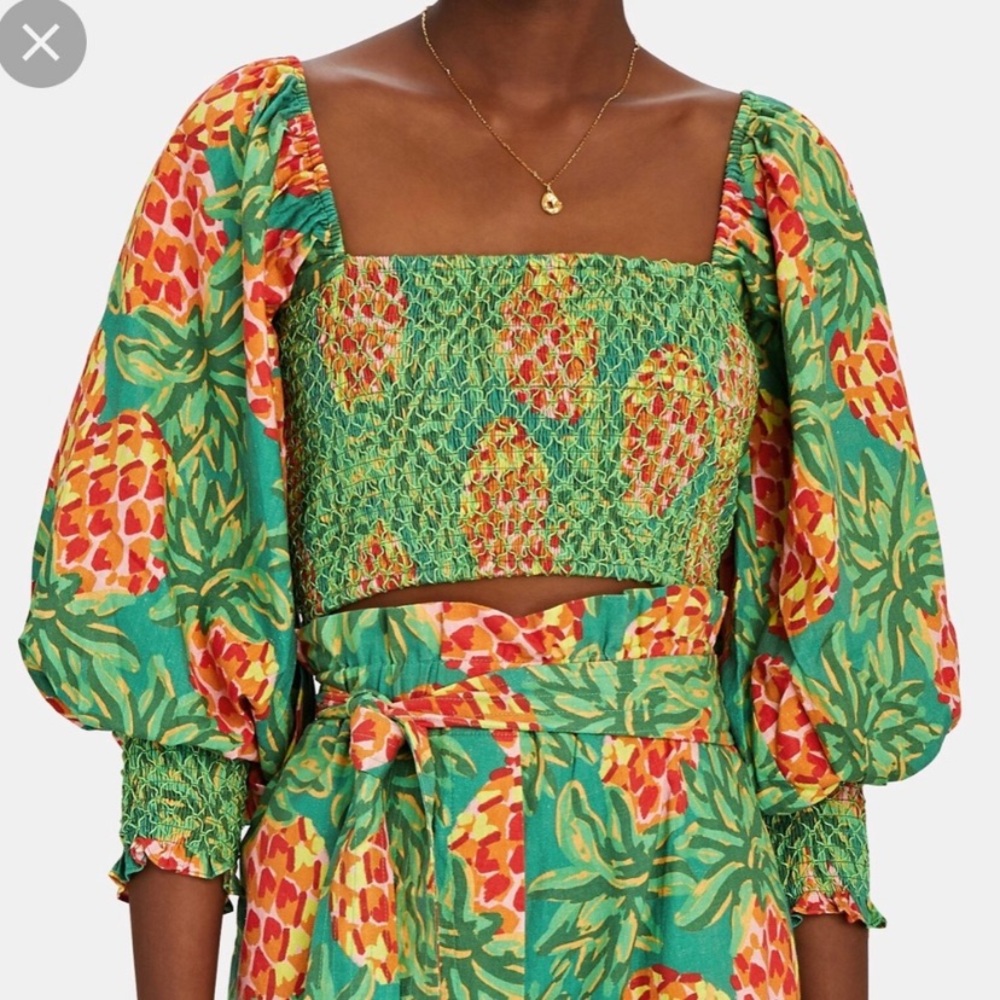 🌿✨FARM RIO Pineapple Galore Two Piece Dress - Smocked Crop Top Paper Bag Shorts